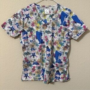 Disney Scrubs Top Eeyore Floral Print Embrace Your Eeyore Short Sleeve Pooh